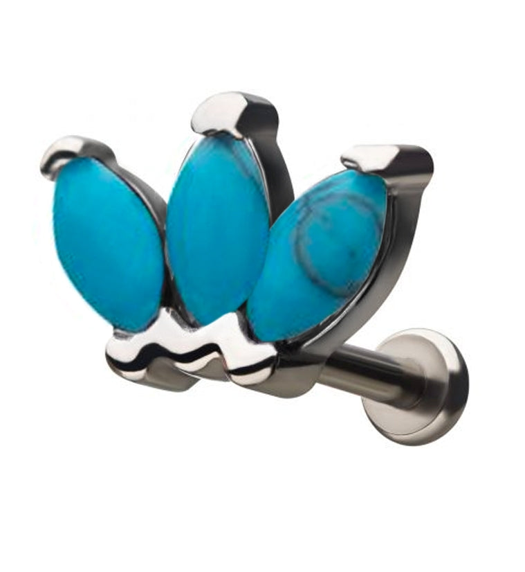 18G Turquoise Howlite Lotus CZ Gem Labret