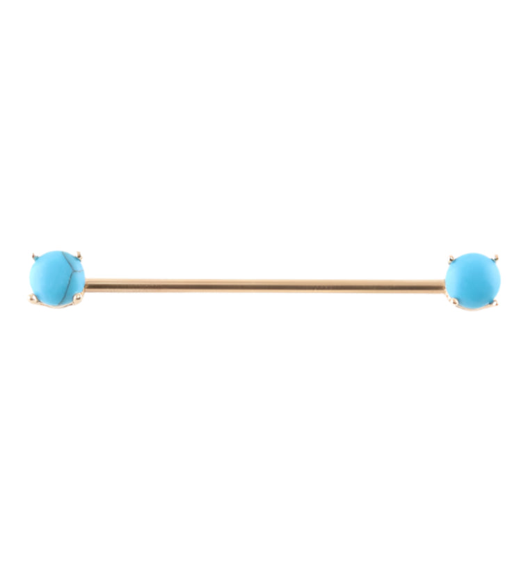 14G Rose Gold PVD Double Howlite Turquoise Stone Industrial Barbell