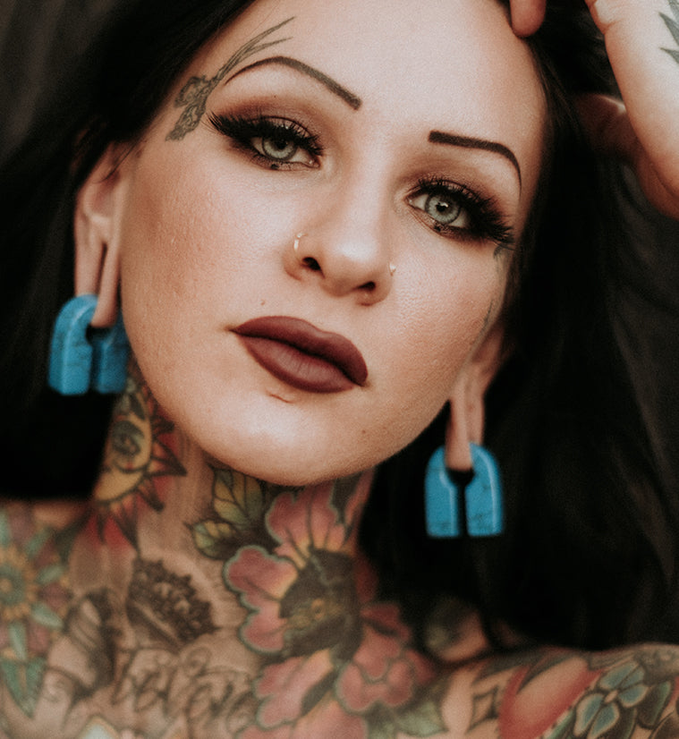 Turquoise Howlite Stone Key Square Ear Weights