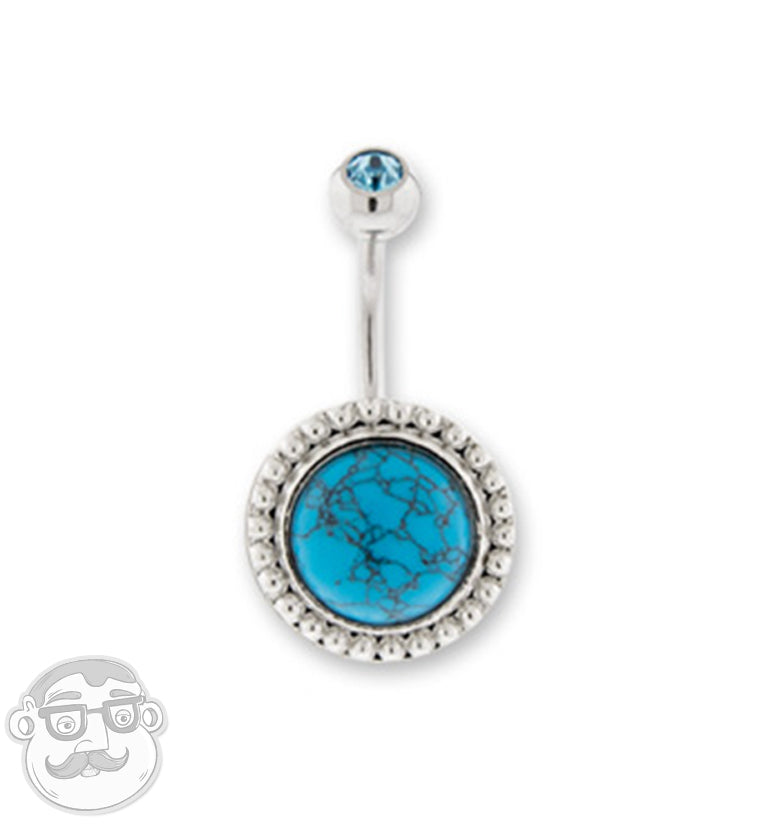 Turquoise Howlite Stone Cabochon Belly Button Ring