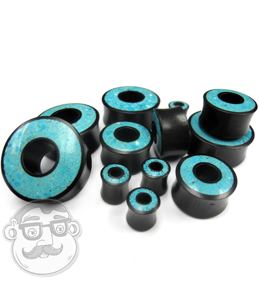 Crushed Turquoise Stone Inlay Tunnel Wood Plugs