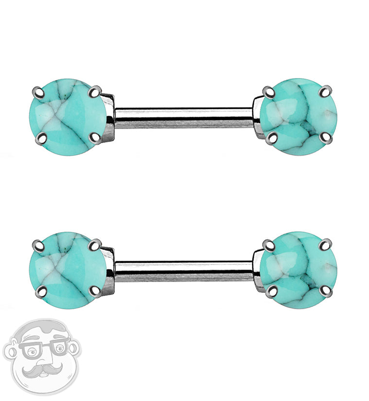 14G Double Howlite Turquoise Stone Nipple Ring Barbell