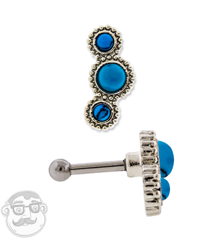 16G Triple Turquoise Howlite Stone Tragus / Cartilage Barbell