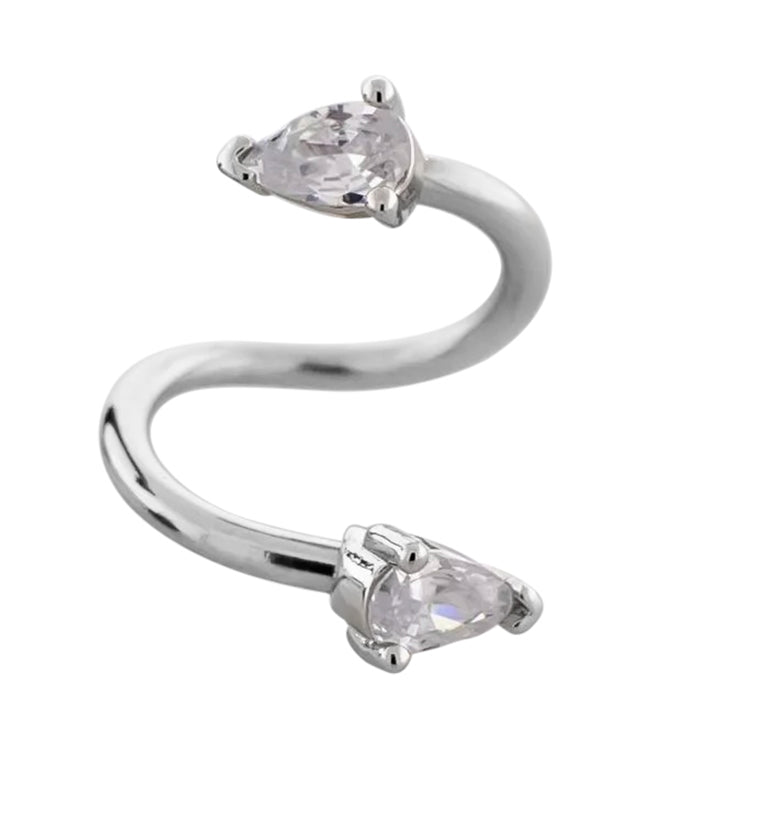 Twisted Clear Teardrop CZ Stainless Steel Barbell