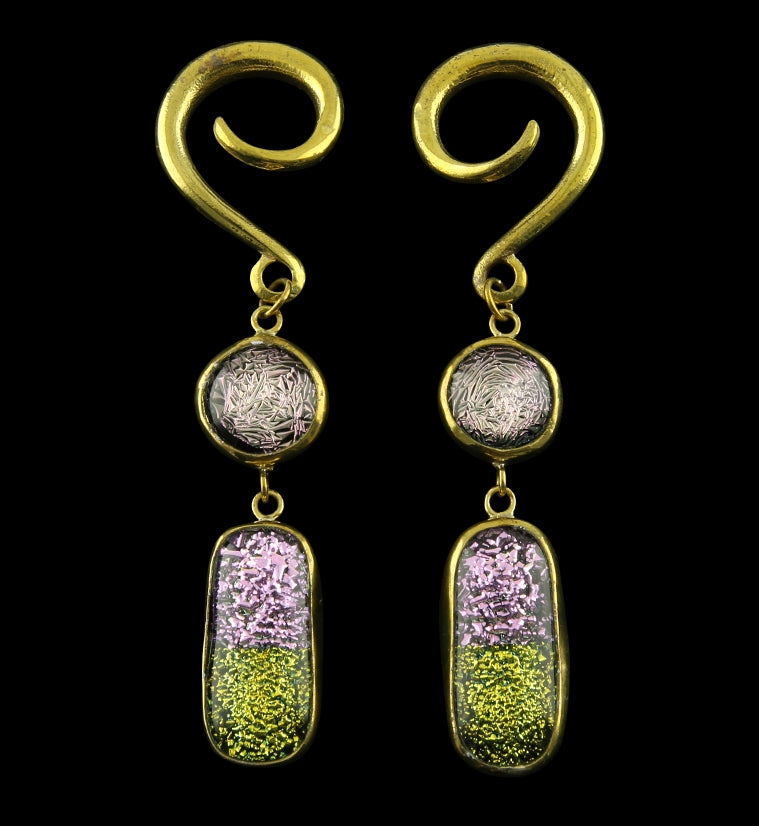 Fiesta Double Oblong Dichroic Glass Brass Ear Weights
