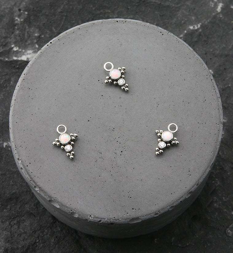 Vim Beaded White Opalite Clear CZ Titanium Charm