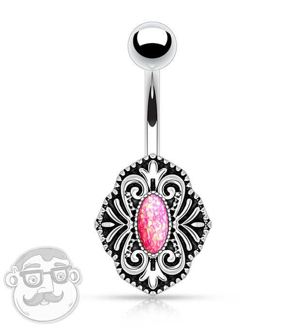 Vintage Floral With Pink Opalite Belly Button Ring