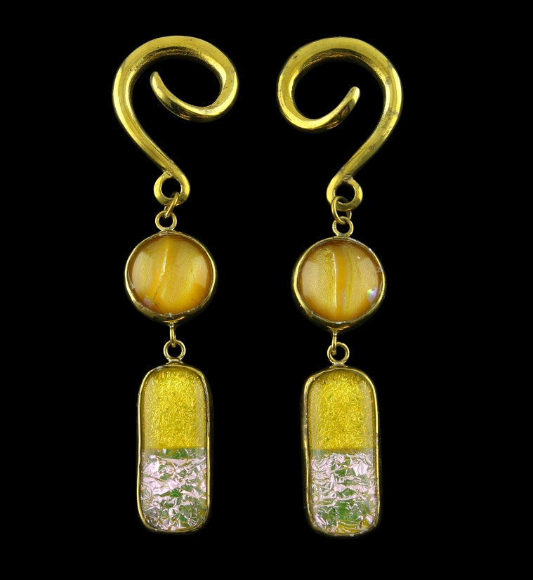 Summertime Double Oblong Dichroic Glass Brass Ear Weights
