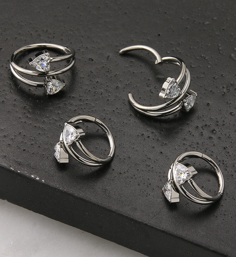 Whirl Heart CZ Titanium Hinged Segment Ring