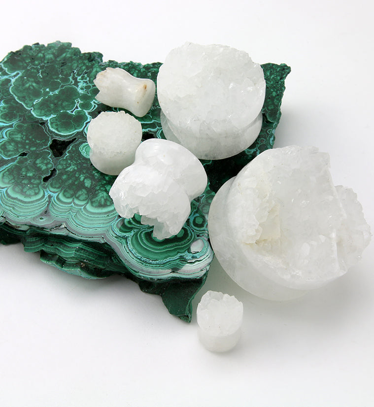 White Agate Druzy Stone Plugs