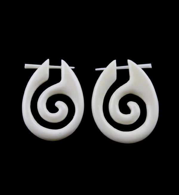 White Bone Rain Spiral Earrings