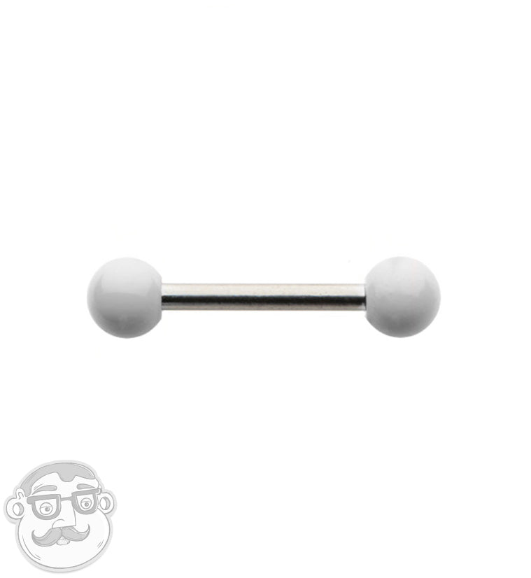 18G Stainless Steel Barbell with White Ceramic Balls