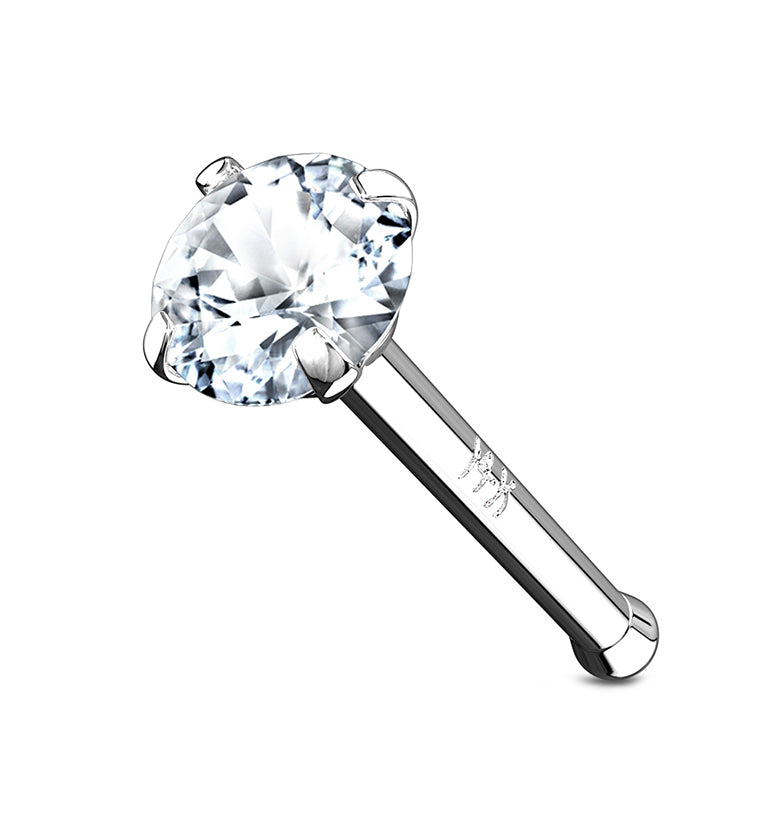 20G Clear CZ Prong 14kt White Gold Nosebone