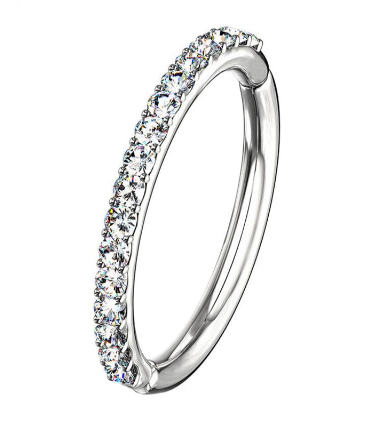 14kt White Gold CZ Edge Hinged Segment Ring