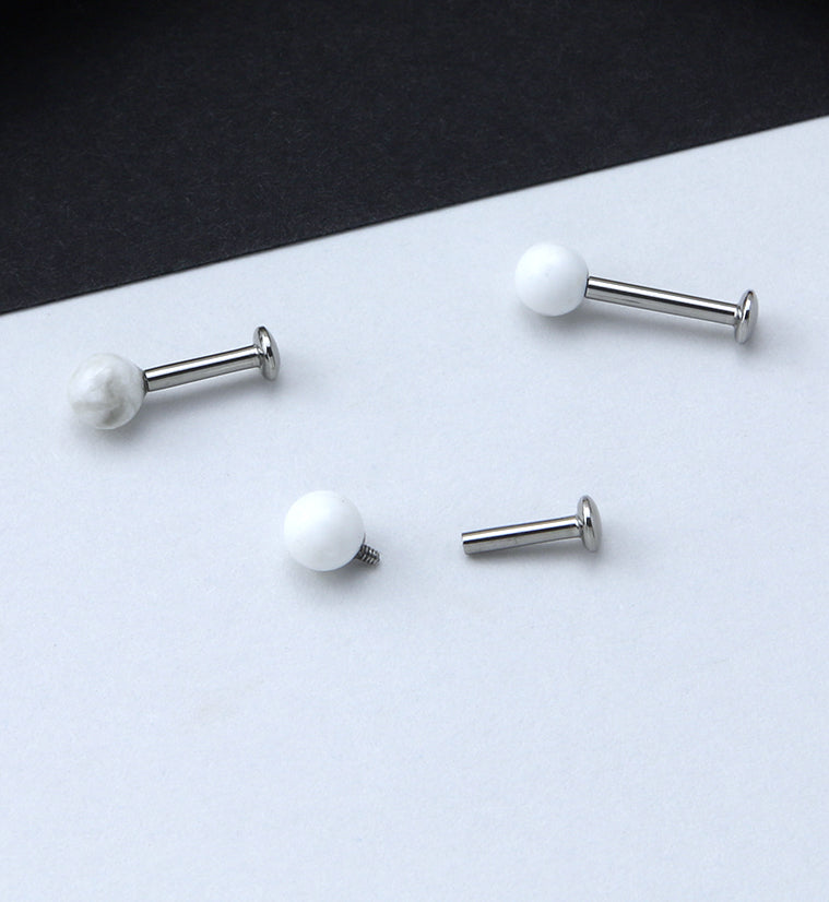 White Howlite Stone Ball Top Internally Threaded Labret