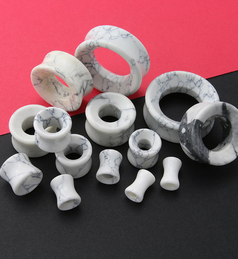 White Howlite Stone Double Flare Tunnels