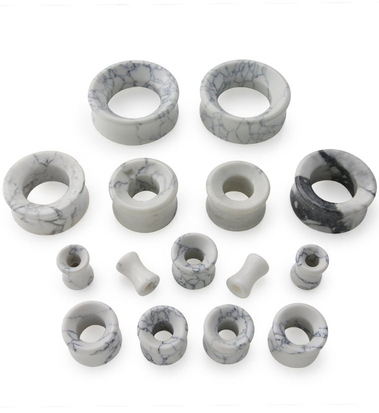 White Howlite Stone Double Flare Tunnels
