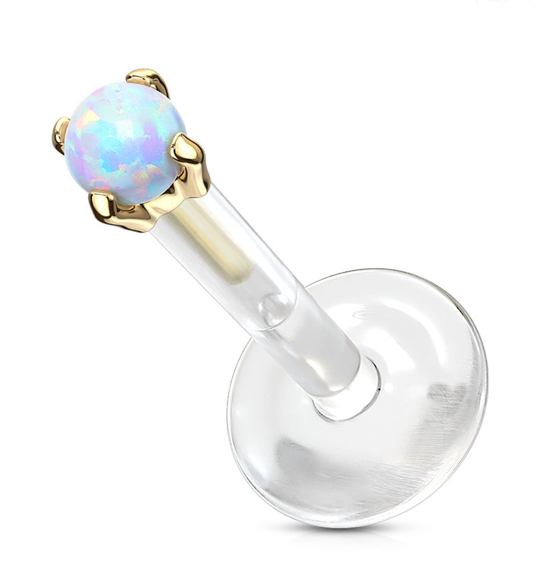 16G White Opalite Top 14kt Gold Bioflex Labret Post