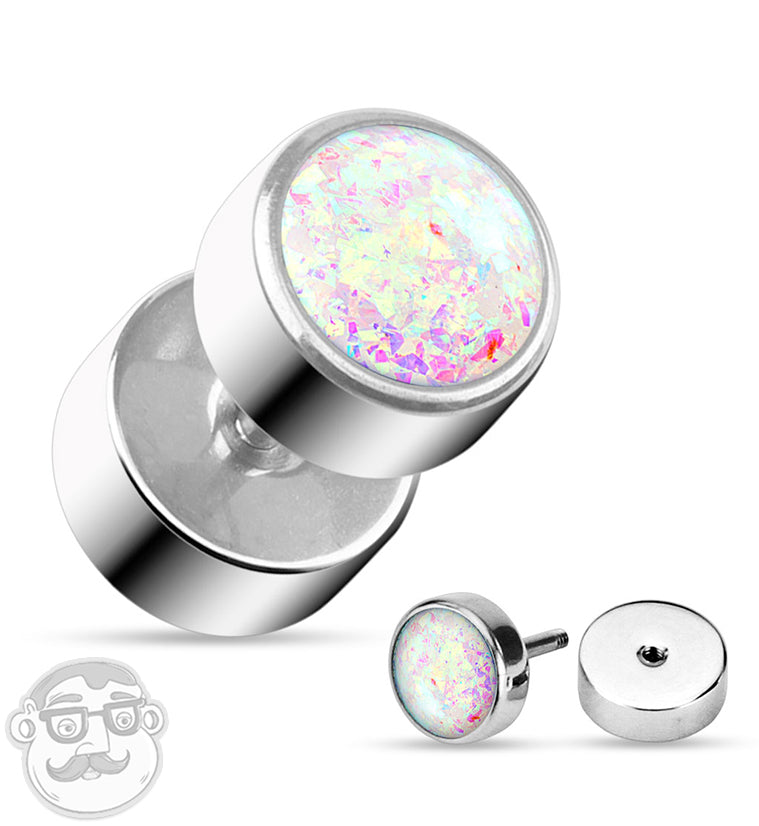 16G White Opal Steel Fake Plugs / Gauges