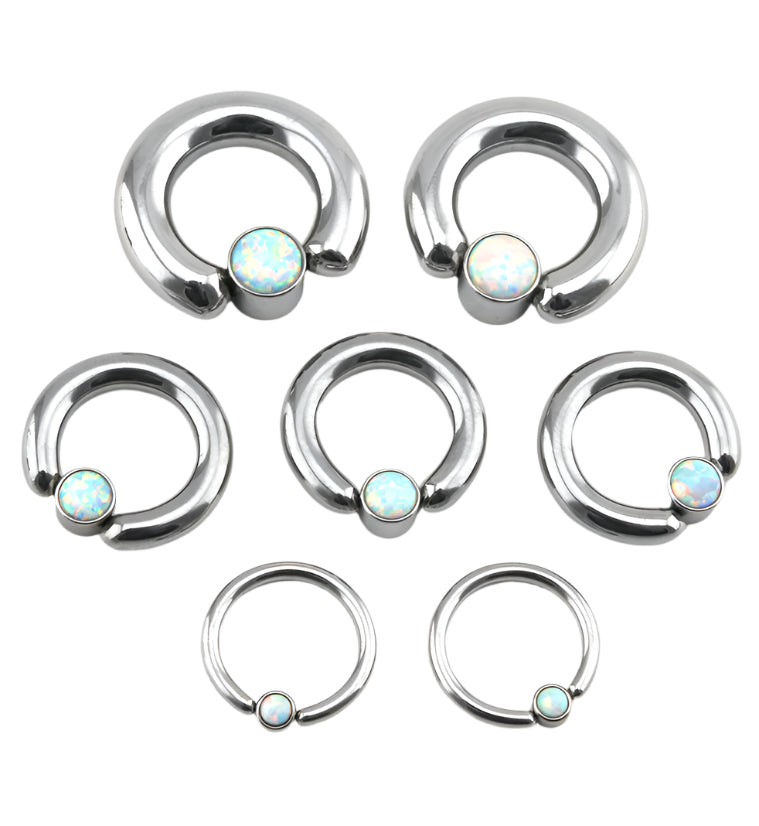 White Opalite Flat Disk Captive Ring