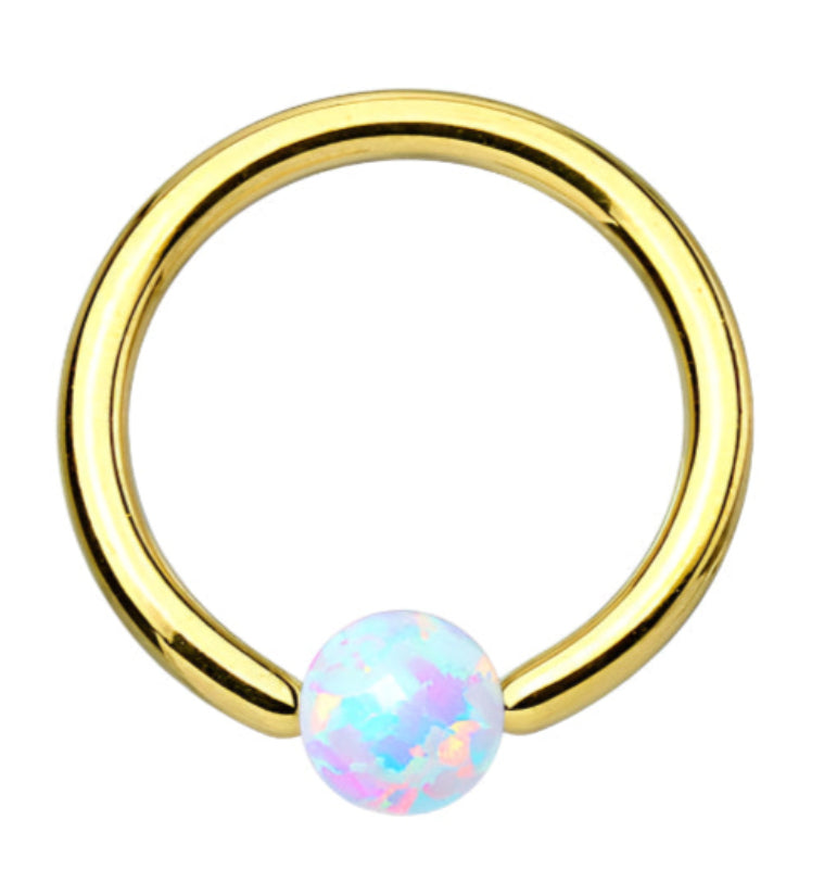 White Opalite IP Gold Steel Captive Ring