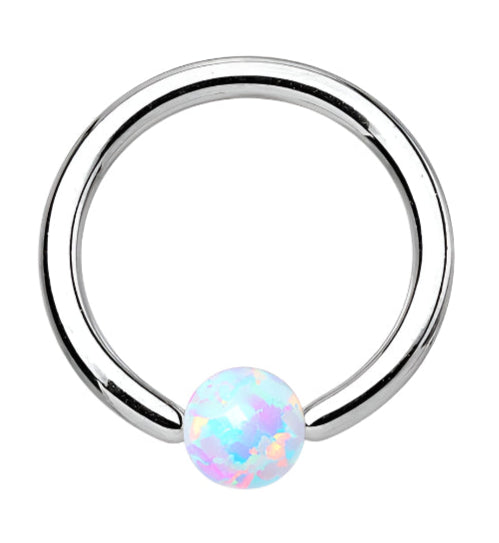 White Opalite Stainless Steel Captive Ring