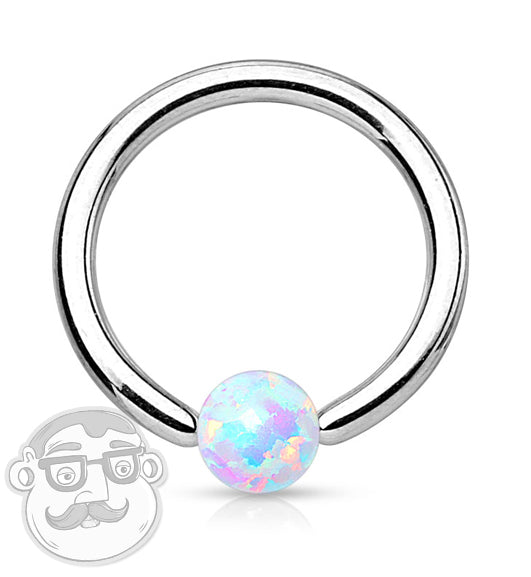 White Opalite Stainless Steel Captive Ring