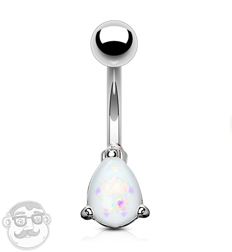 White Opal Teardrop Belly Button Ring