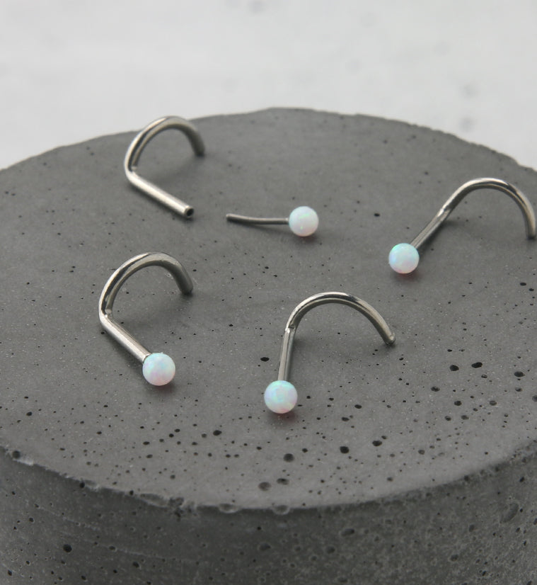 White Opalite Ball Titanium Threadless Nose Screw