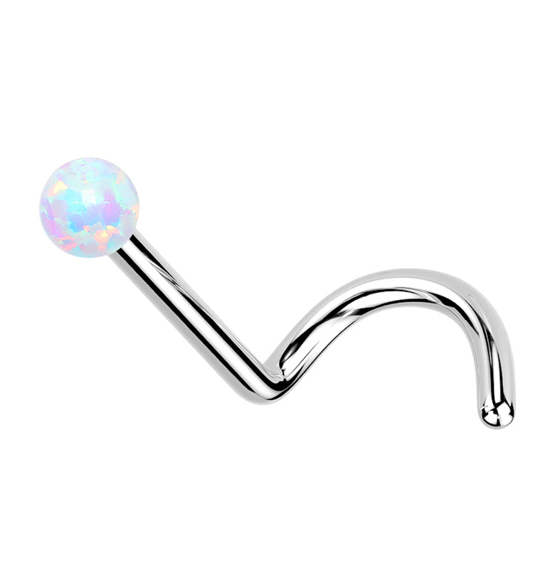 White Opalite Ball Titanium Threadless Nose Screw