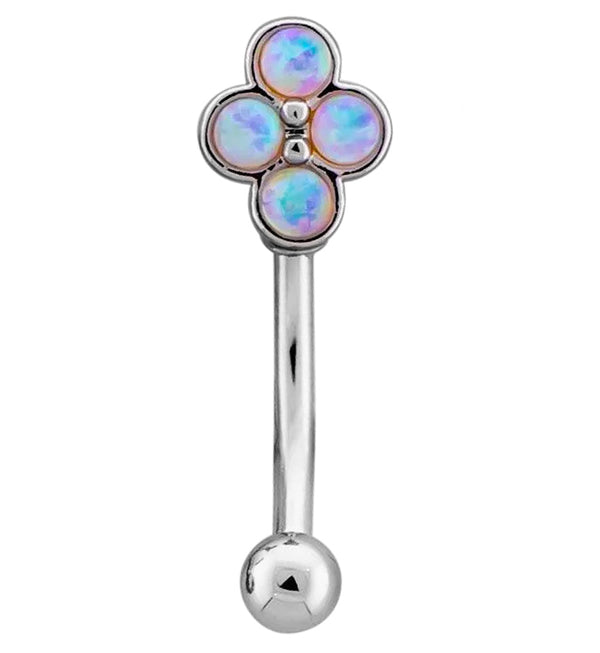 White Opalite Beaded Quad Stainless Steel Curved Barbell