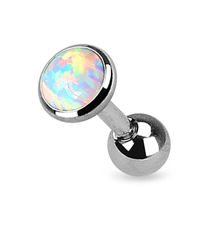 16G White Opal Top Tragus / Cartilage Barbell
