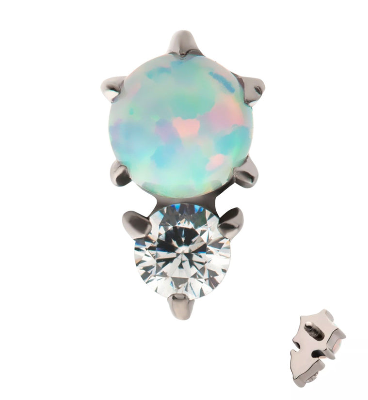 White Opalite Clear CZ Internally Threaded Titanium Top