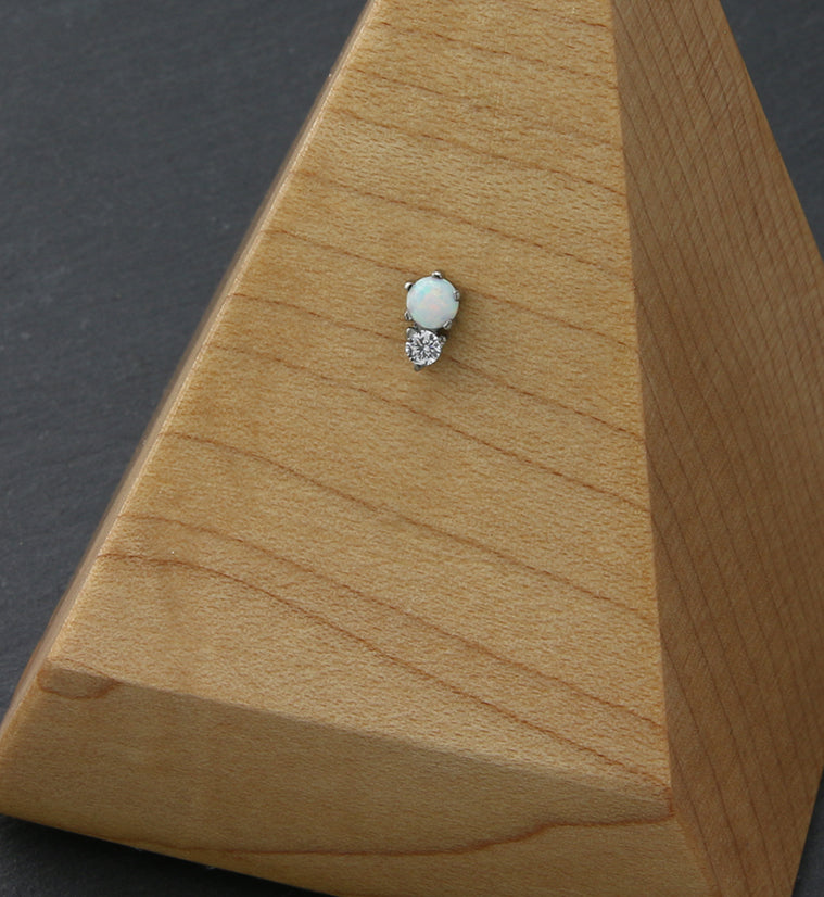 White Opalite Clear CZ Threadless Titanium Top