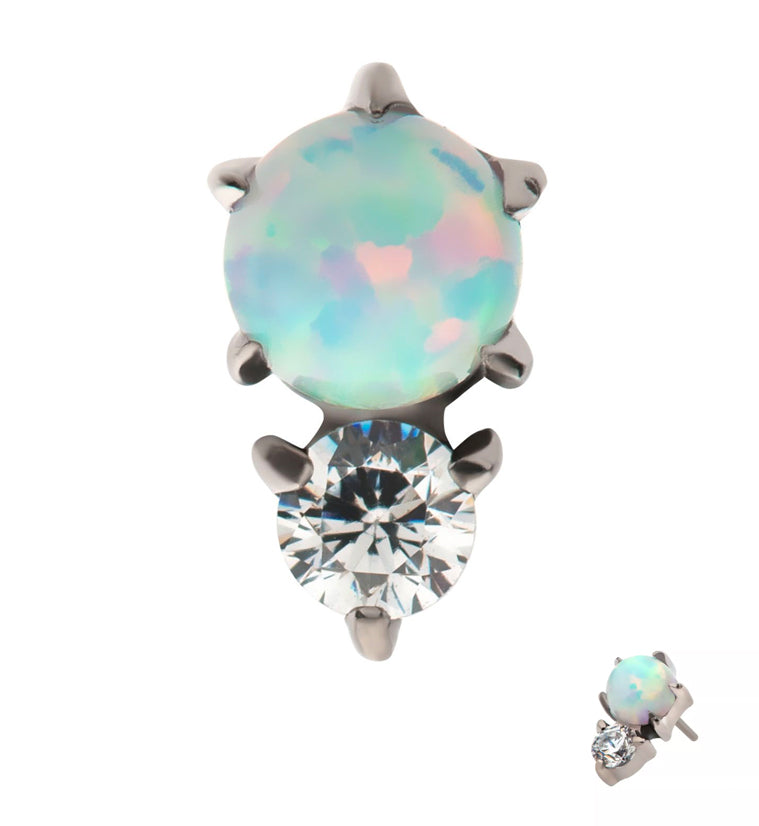 White Opalite Clear CZ Threadless Titanium Top