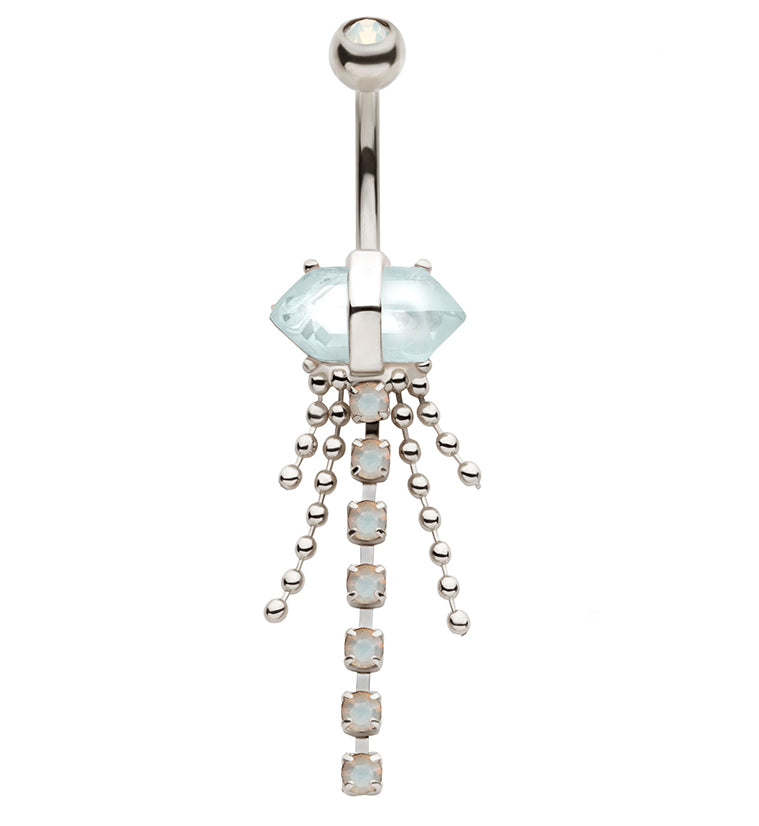 White Opalite Crystal Bead Chain Stainless Steel Belly Button Ring
