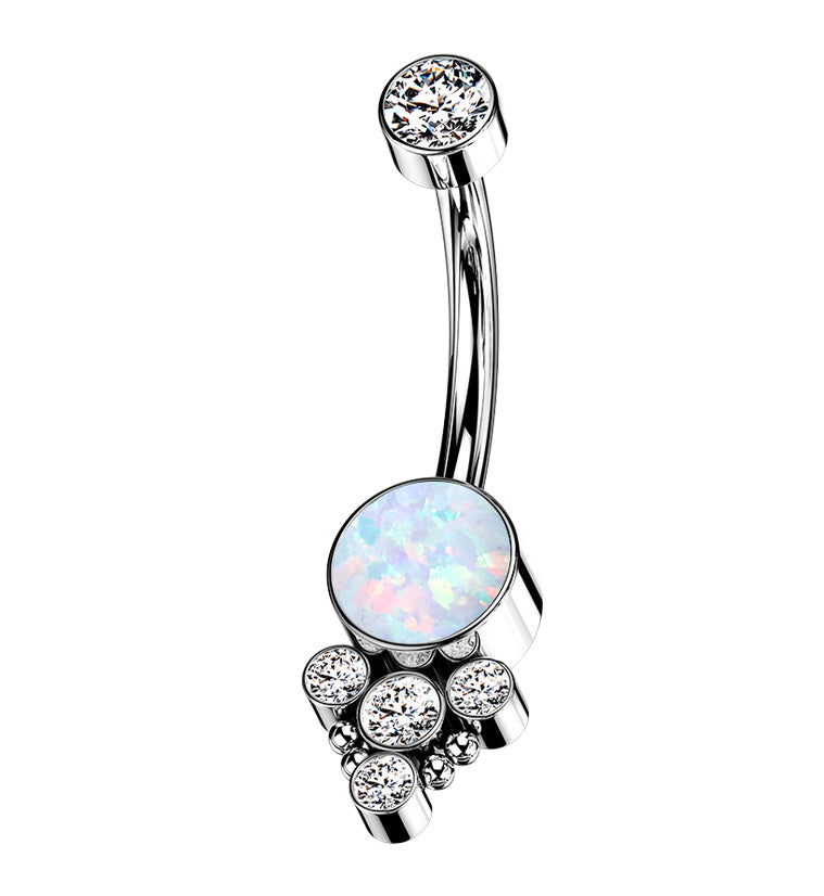 White Opalite Drop Bead Clear CZ Titanium Internally Threaded Belly Button Ring