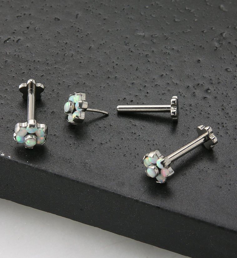 White Opalite Flower Titanium Threadless Labret