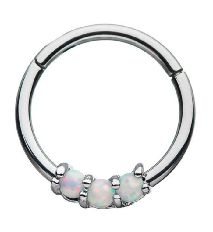 White Triple Opal Hinged Segment Ring