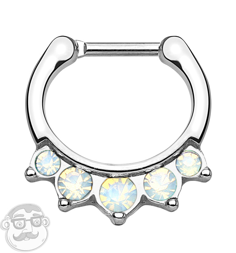 16G Five Opalite Gem Stainless Steel Septum Clicker
