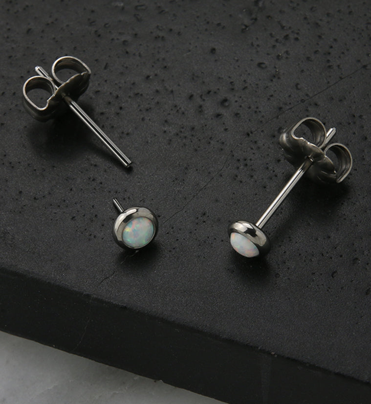 White Opalite Titanium Threadless Earrings