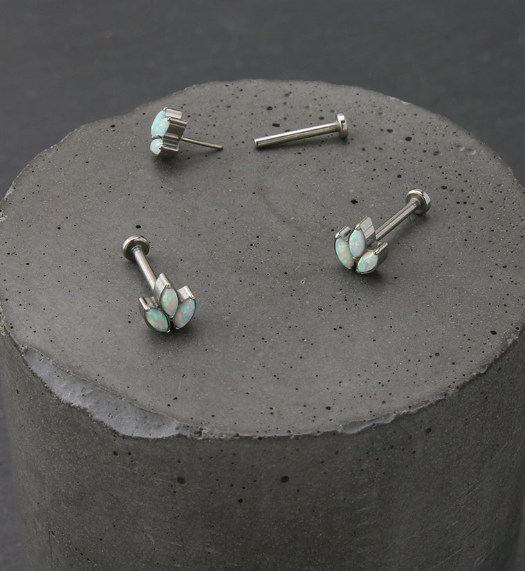 White Opalite Tri Sepal Titanium Threadless Labret