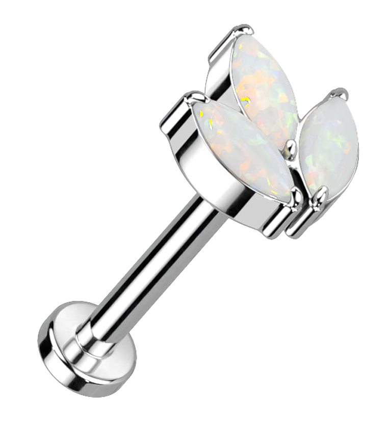 White Opalite Tri Sepal Titanium Threadless Labret