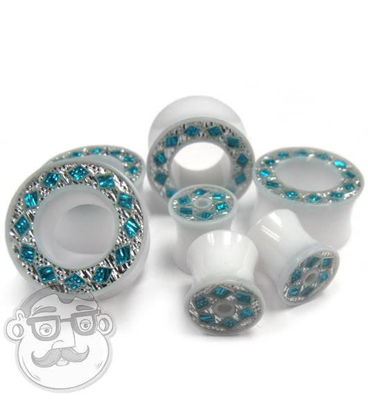 White Aqua Diamond Tunnel Plugs