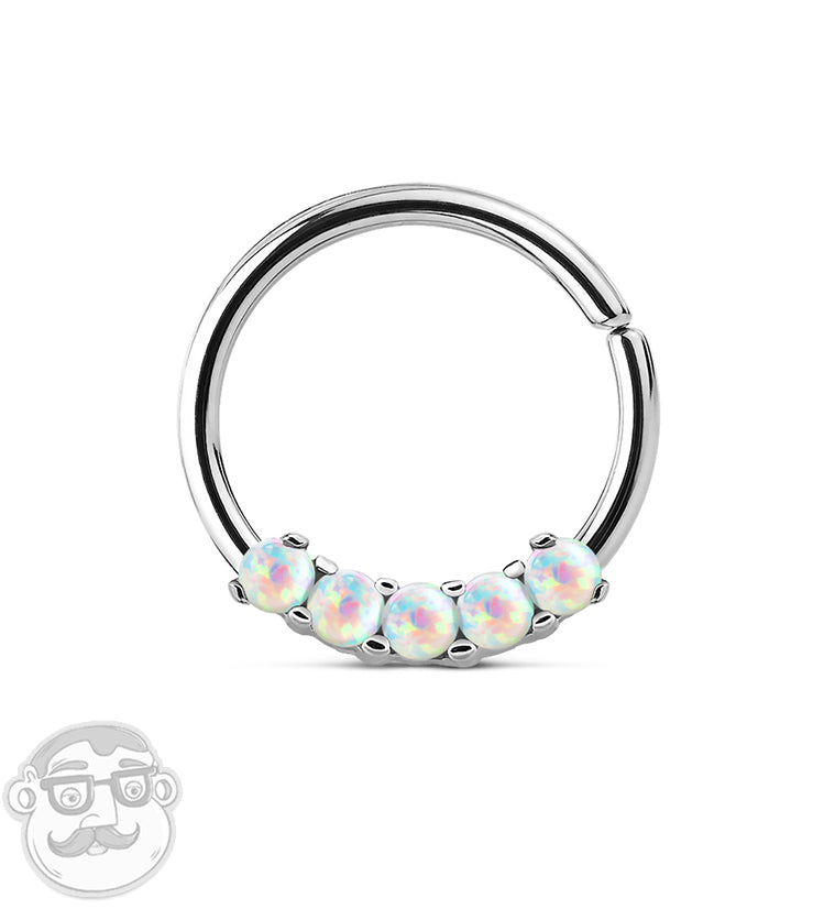White Quinary Opal Steel Septum Ring