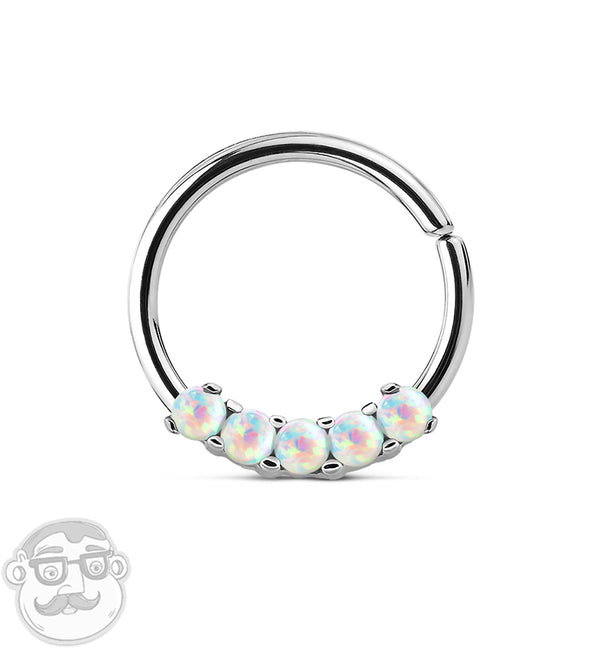 White Quinary Opal Steel Septum Ring