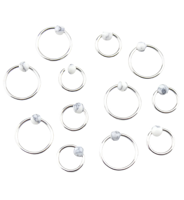 White Howlite Stone Captive Bead Ring