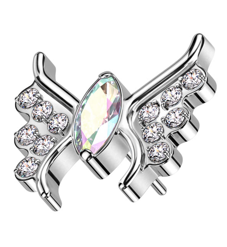 Wings Rainbow Aurora CZ Threadless Titanium Top