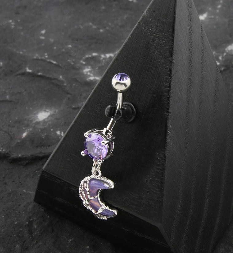 Wire Moon Purple Opalite Purple CZ Stainless Steel Belly Button Ring