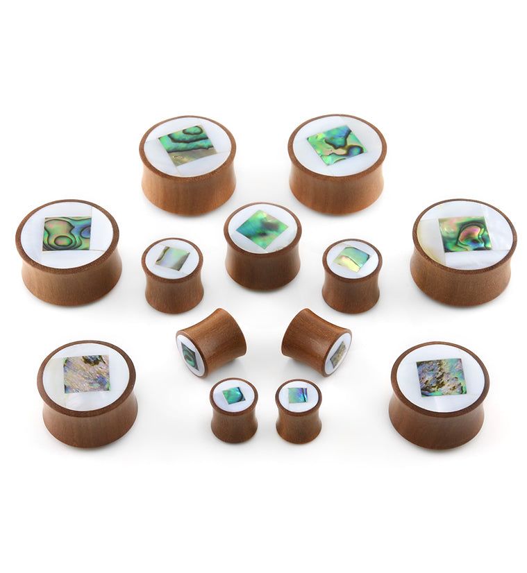 MOP & Squared Abalone Shell Inlayed Saba Wood Plugs